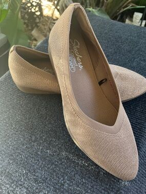 Skechers Women's Knit Pointed-Toe Slip-Ons in Beige